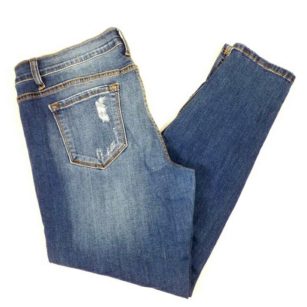 KanCan Medium Wash Mid Rise Distressed Split Hem Ankle Skinny Jeans Womens 15/31 - Picture 9 of 15